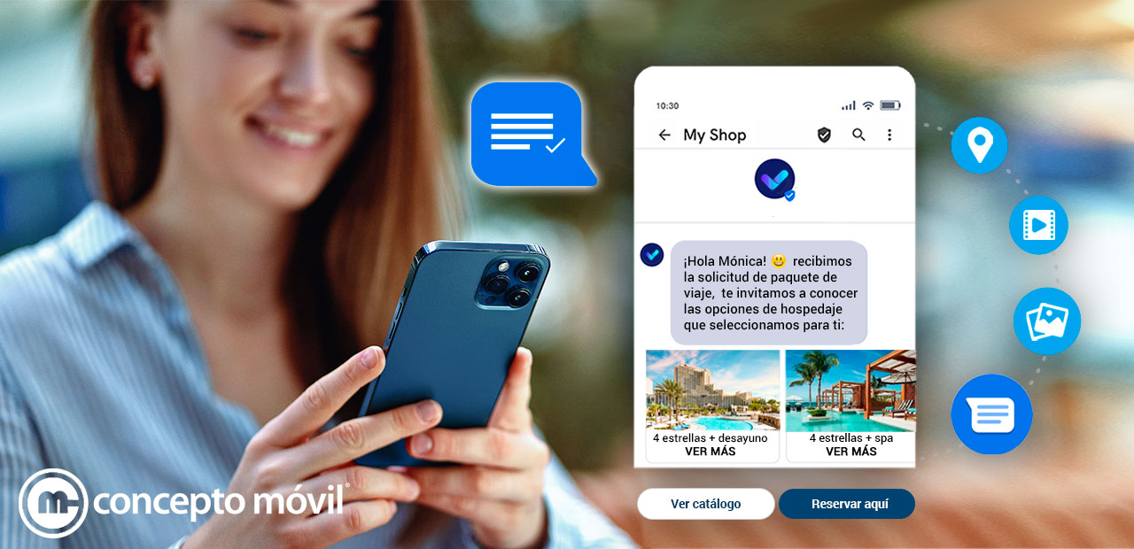 Aplicaciones de mensajería en smartphones, hasta los servicios de comunicación enriquecida (RCS) con contenido multimedia y chatbots, representando el avance tecnológico en la interacción con los clientes.